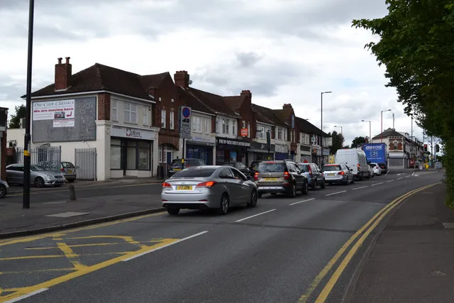 Shops and flats on Chester Road near Beggar's Bush, New Oscott