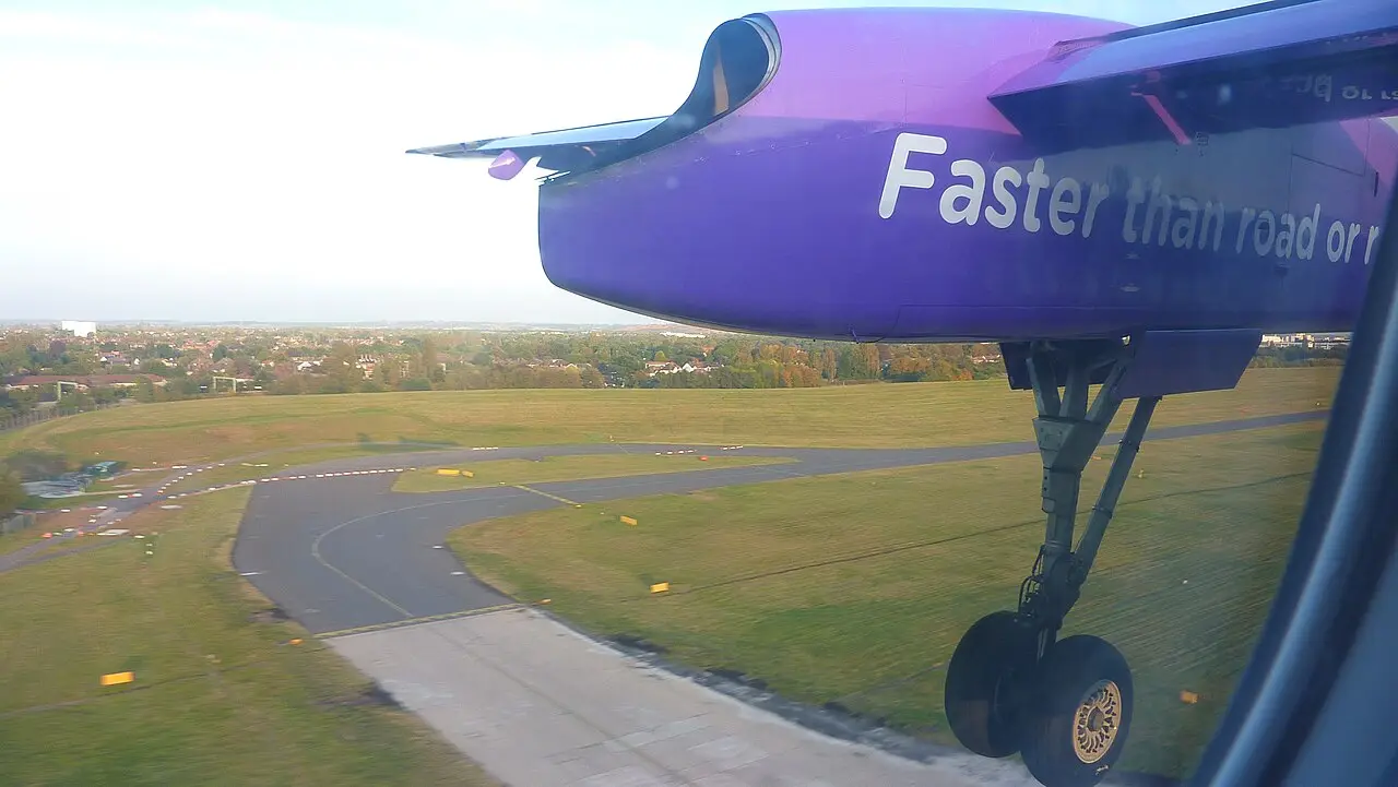 An aircraft landing at Birmingham Airport