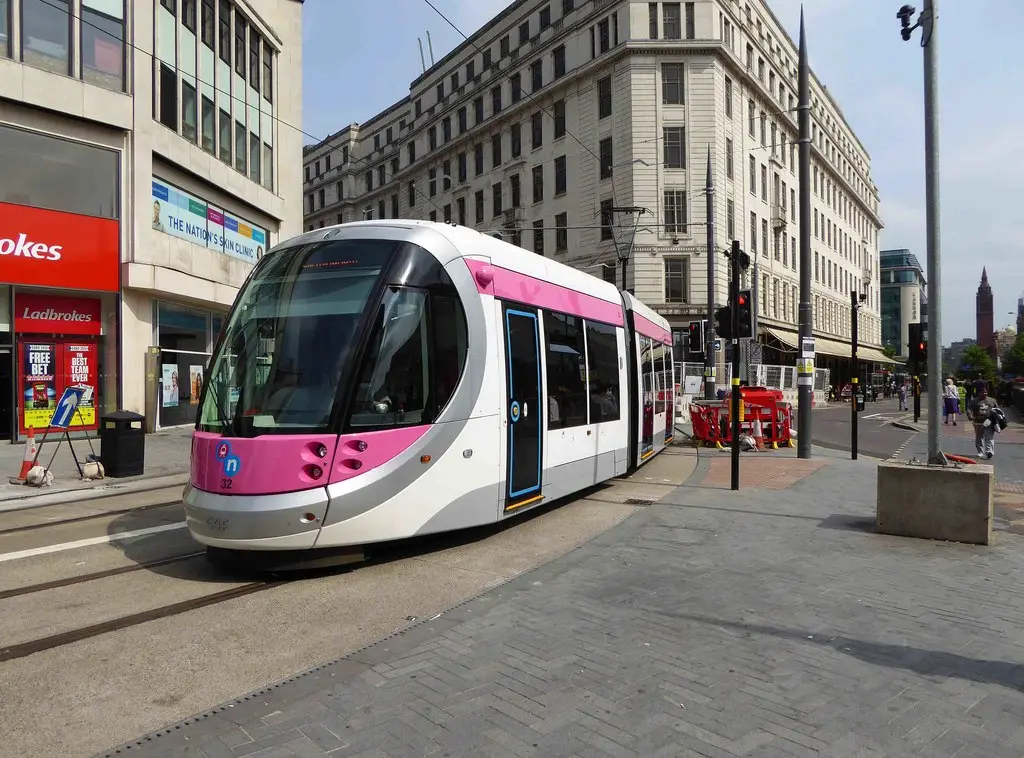 A tram on Corporation Street